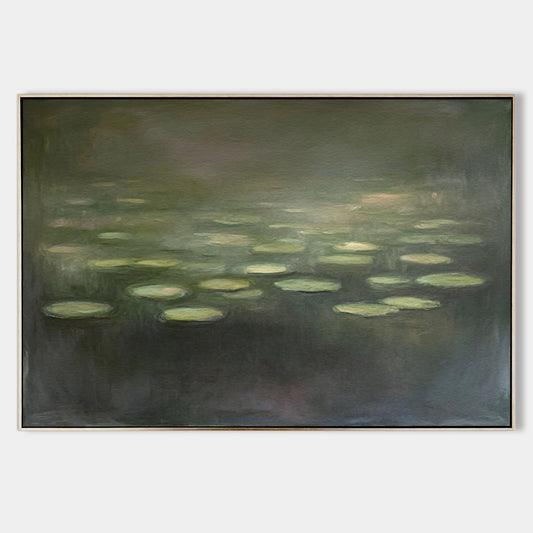 Serene Modern Abstract Oil Painting of Tranquil Water Lilies