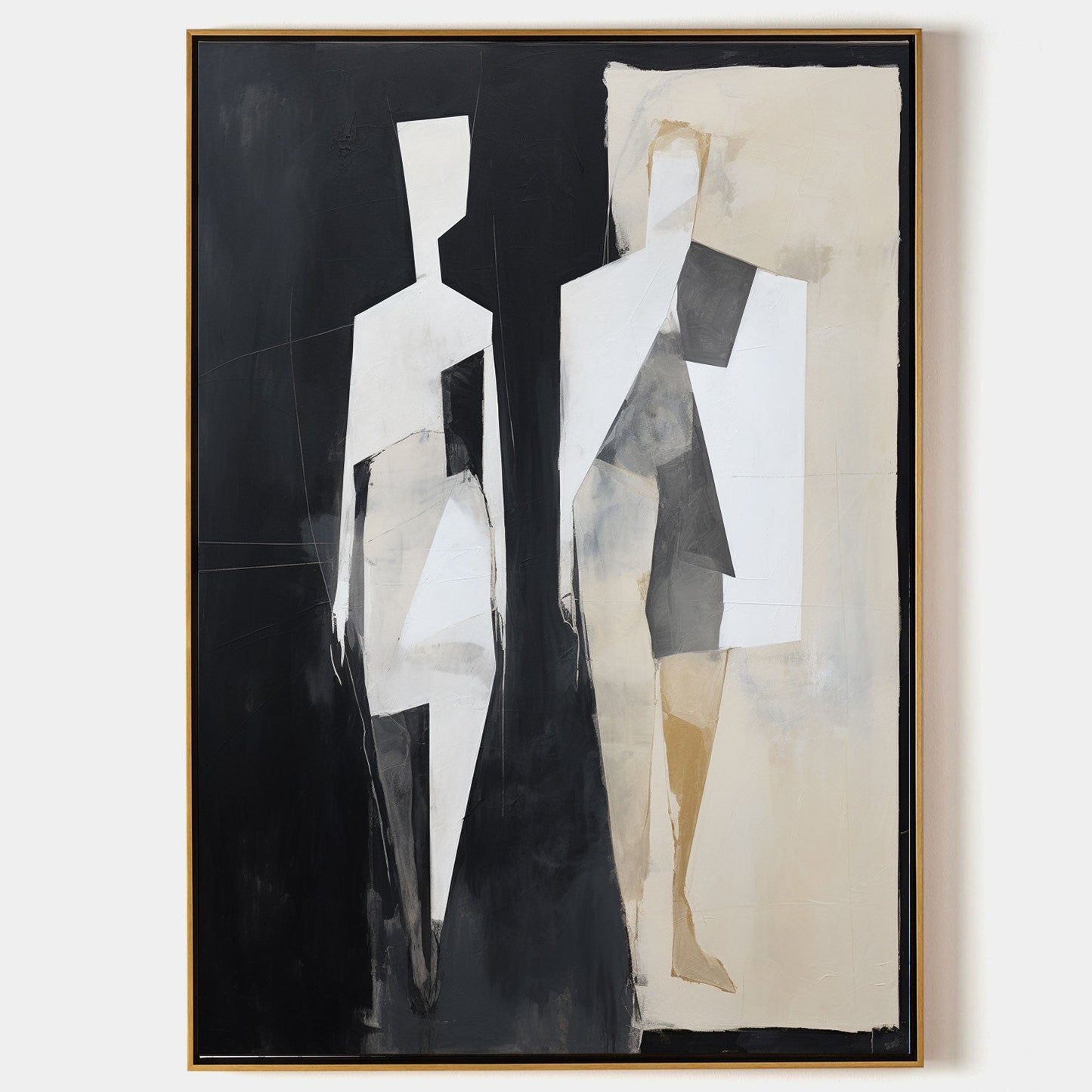 Abstract Minimalist Oil Painting of Elegant Human Forms in Black and White