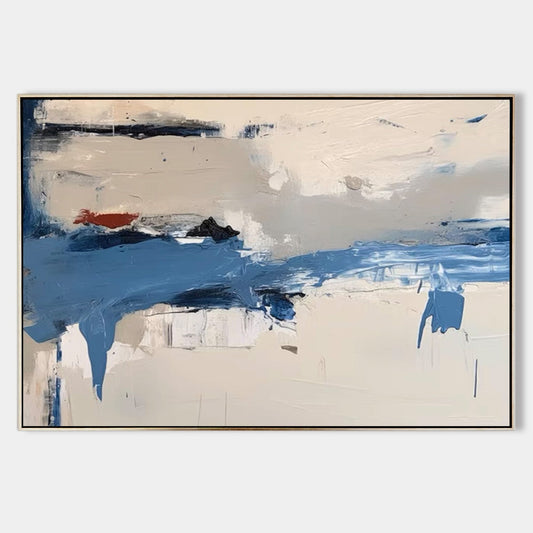 Contemporary Blue and White Abstract Oil Painting for Modern Home Décor