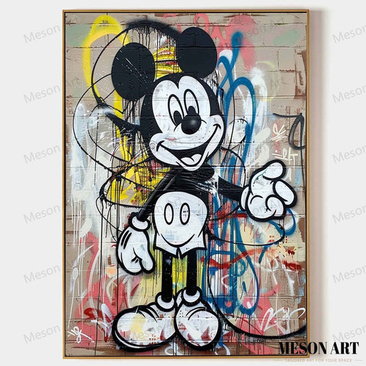 Colorful Mickey Mouse Abstract Graffiti Oil Painting for Modern Art Lovers