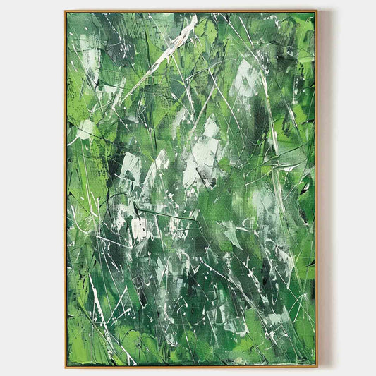 Vibrant Green Abstract Expressionism Oil Painting for Modern Home Decor