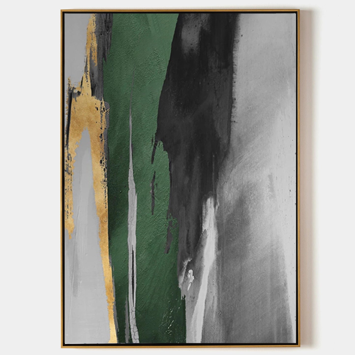 Stunning Green and Gold Abstract Oil Painting for Modern Home Decor