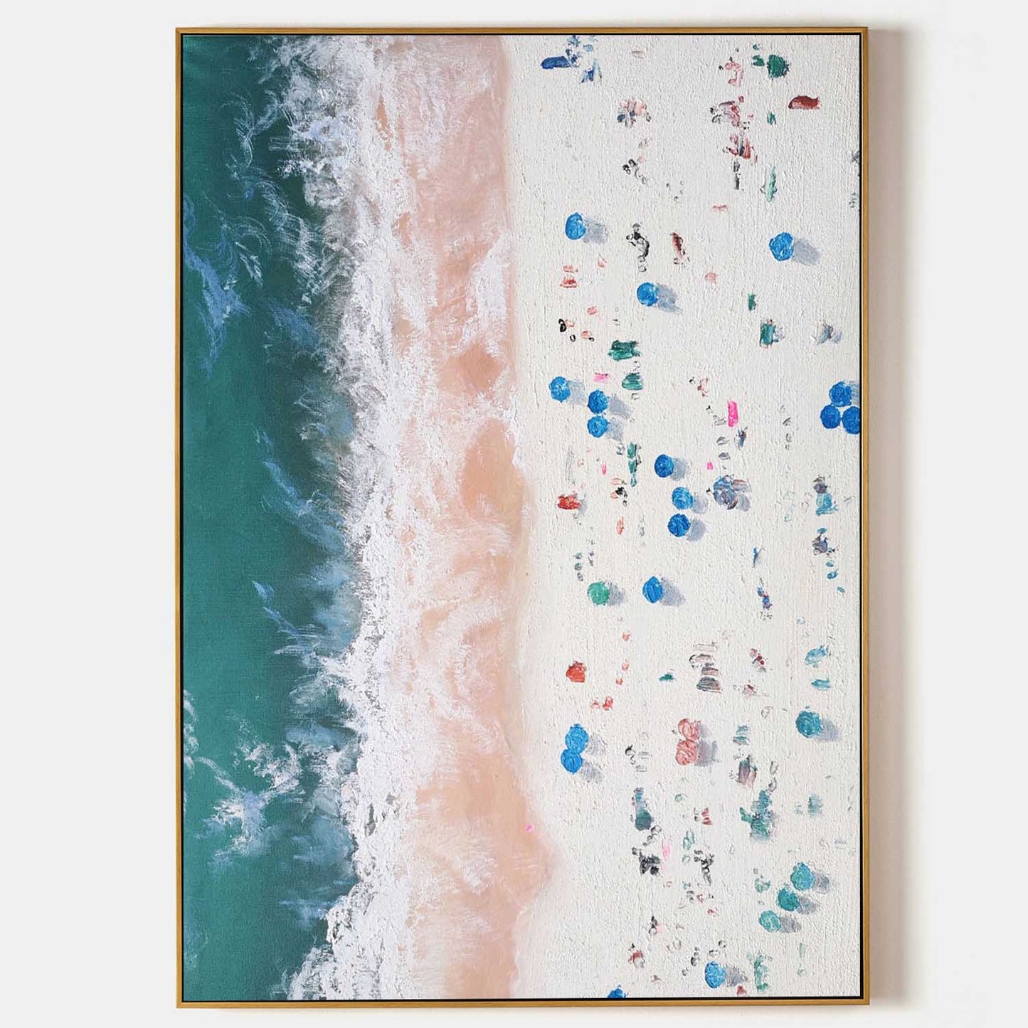 Vibrant Beach Waves Oil Painting with Textured Sand and Bright Colorful Details
