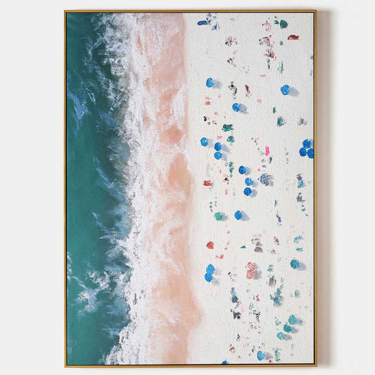 Vibrant Beach Waves Oil Painting with Textured Sand and Bright Colorful Details