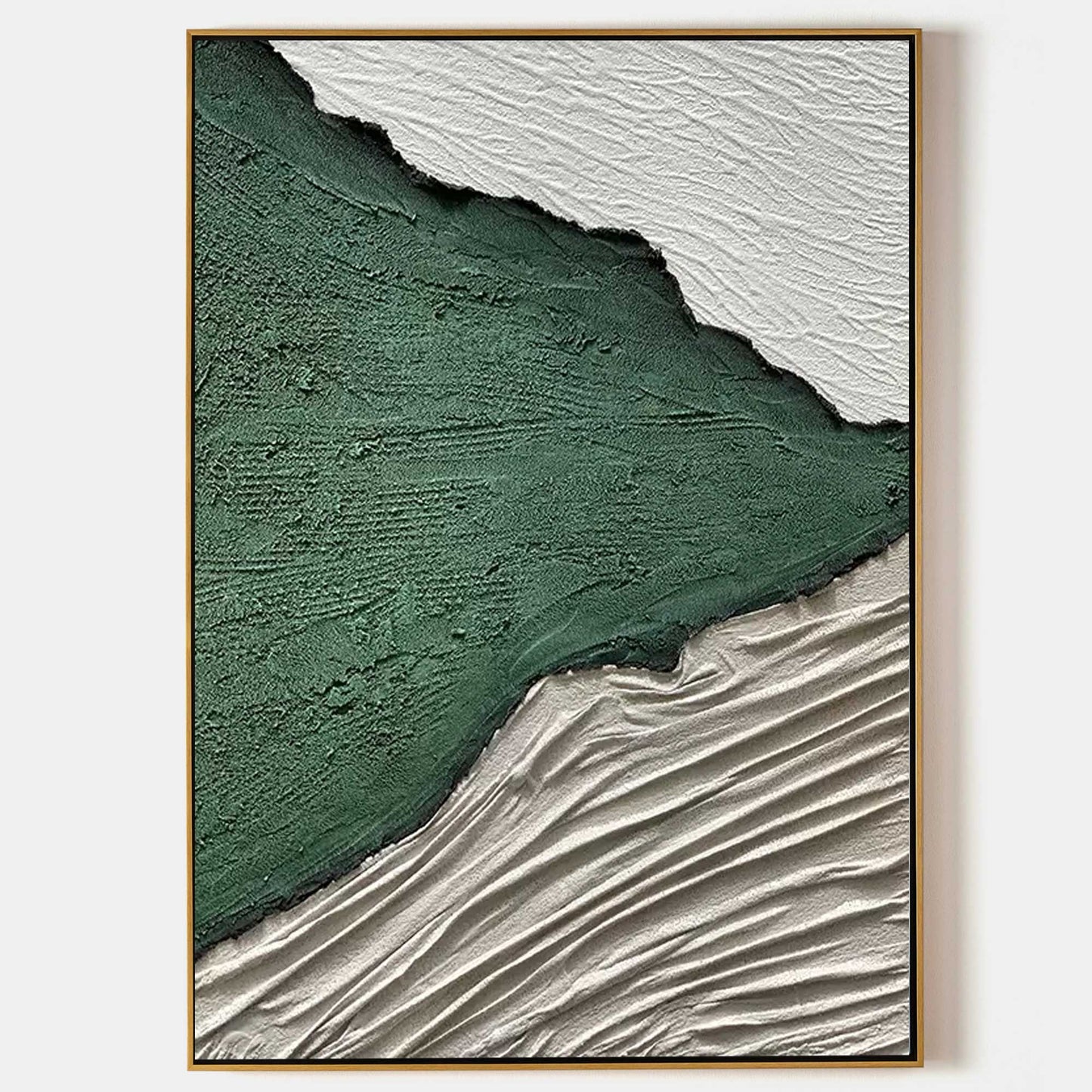 Textured Green and White Abstract Oil Painting for Modern Decor