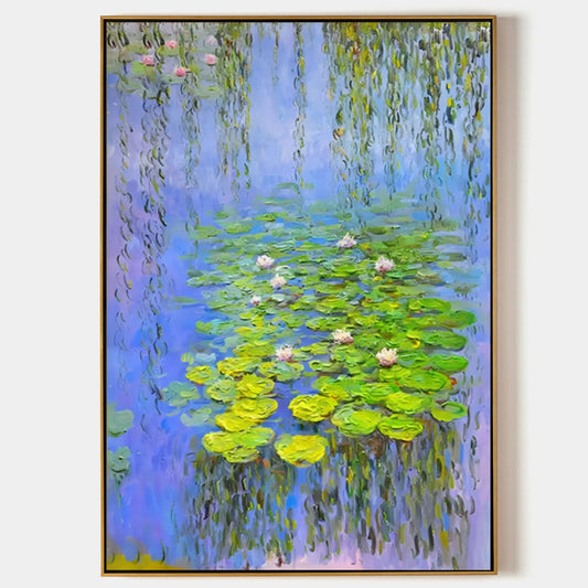 Tranquil Water Lilies - Serene Oil Painting with Vibrant Plaster Texture