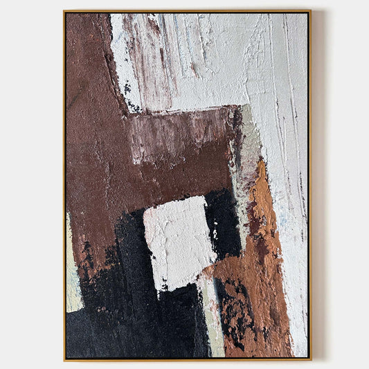 Contemporary Minimalist Abstract Oil Painting with Rich Textures and Earthy Tones