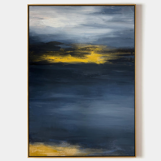 Contemporary Abstract Oil Painting with Dynamic Blue and Yellow Hues