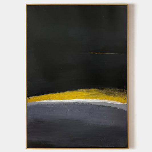 Contemporary Black and Yellow Abstract Oil Painting for Modern Interiors
