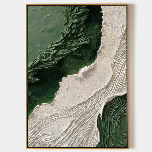 Serene Green and White Landscape Oil Painting for Elegant Home Decor