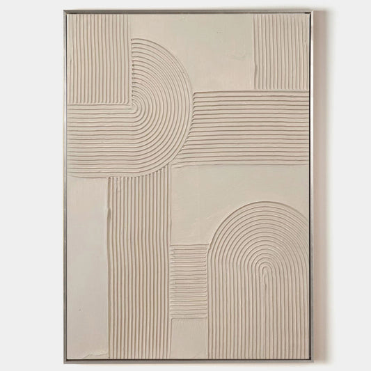 Contemporary Beige Abstract Relief Artwork for Modern Home Decor