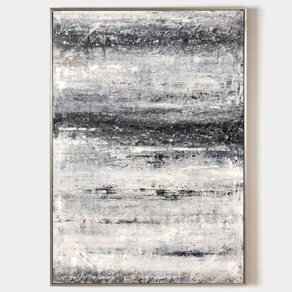 Monochrome Coastal Serenity: Abstract Black and White Beach Oil Painting