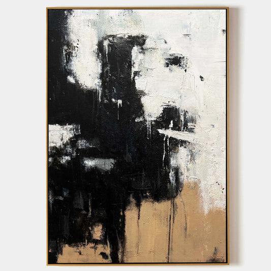 Contemporary Black and White Abstract Oil Painting for Modern Home Decor