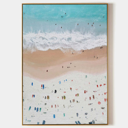 Coastal Serenity: Textured Oil Painting of Beach and Waves