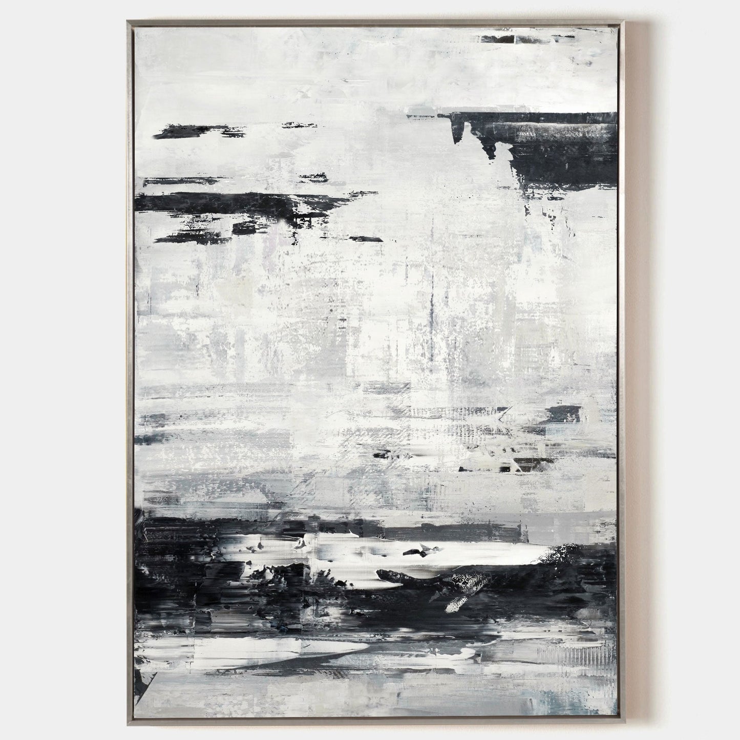 Stunning Black and White Abstract Seascape Oil Painting for Modern Home Decor