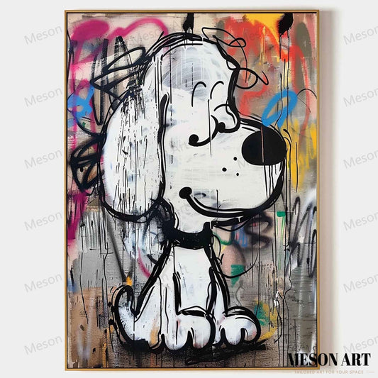 Vibrant Abstract Dog Graffiti Oil Painting for Modern Art Lovers