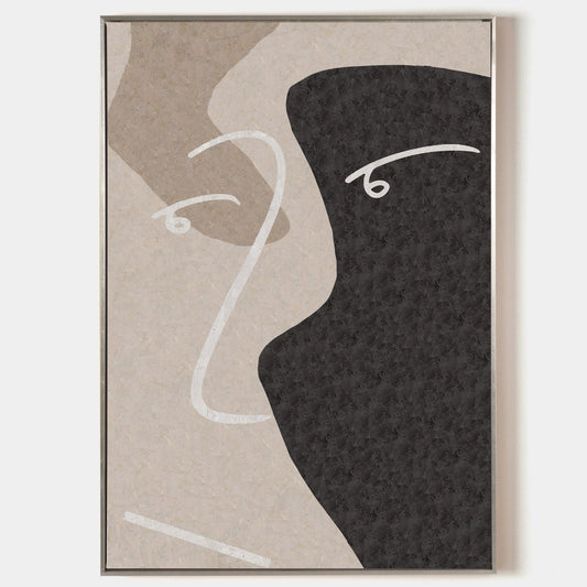 Contemporary Minimalist Beige and Black Abstract Oil Painting for Modern Decor