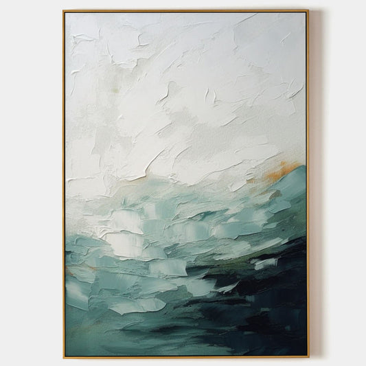 Serene Abstract Oil Painting with Tranquil Waves in Cool Tones