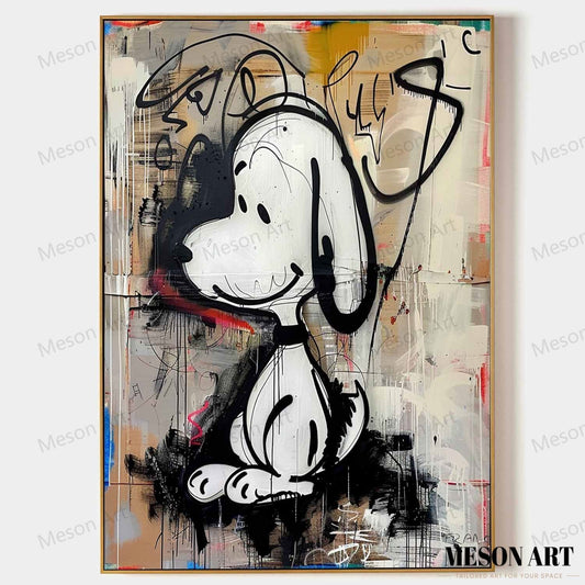 Whimsical Abstract Dog Portrait in Vibrant Graffiti Style Oil Painting