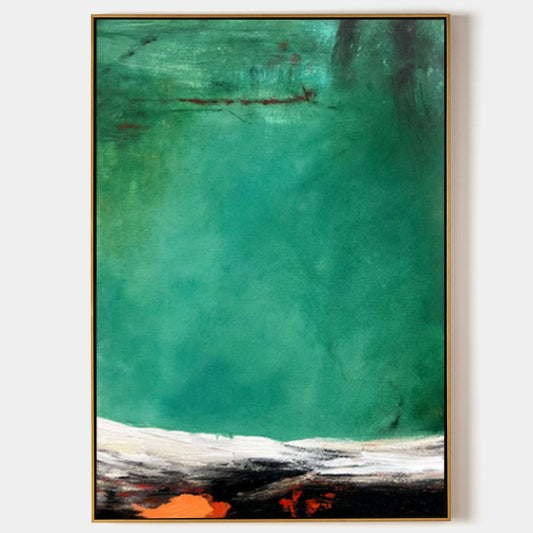 Abstract Green Oil Painting with Wabi-Sabi Aesthetic for Modern Home Decor