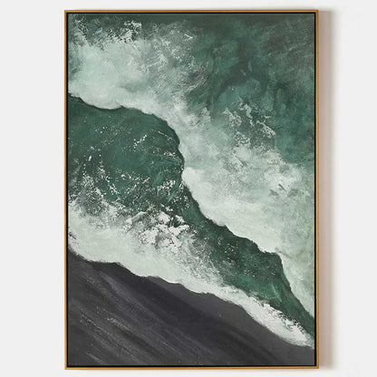 Serene Waves: Textured Oil Painting of Ocean and Shore Bliss