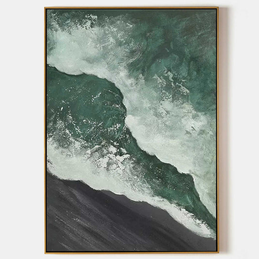 Serene Waves: Textured Oil Painting of Ocean and Shore Bliss