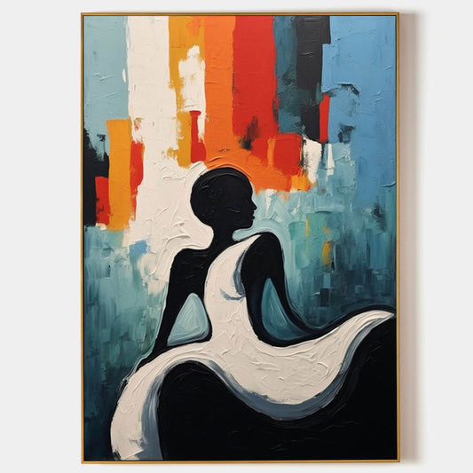 Vibrant Abstract Oil Painting of Elegant Figure in Bold Colors