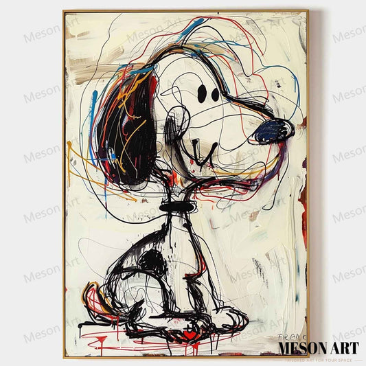 Colorful Abstract Dog Painting - Unique Graffiti Style Wall Art for Home Decor