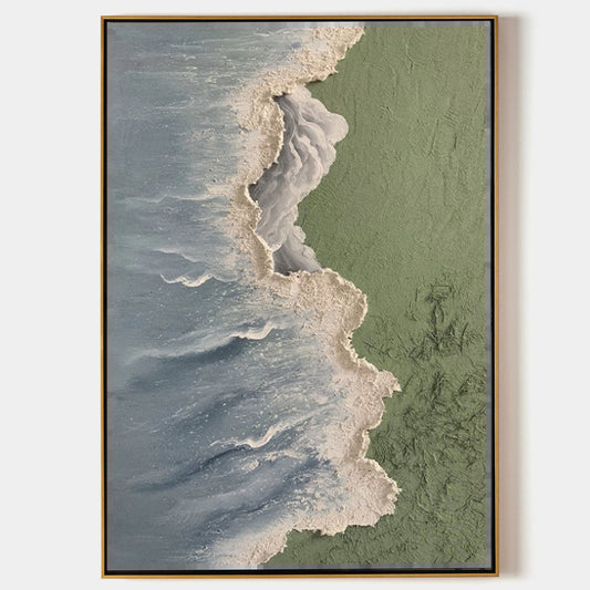 Coastal Serenity: Textured Ocean Waves and Nature in Stunning Oil Painting Art