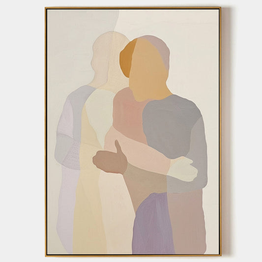 Contemporary Abstract Portrait Art - Emotional Embrace in Oil Painting