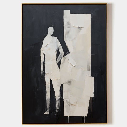 Modern Abstract Oil Painting - Minimalist Figure with Bold Textures
