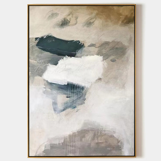 Contemporary Minimalist Oil Painting with Neutral Tones and Abstract Forms