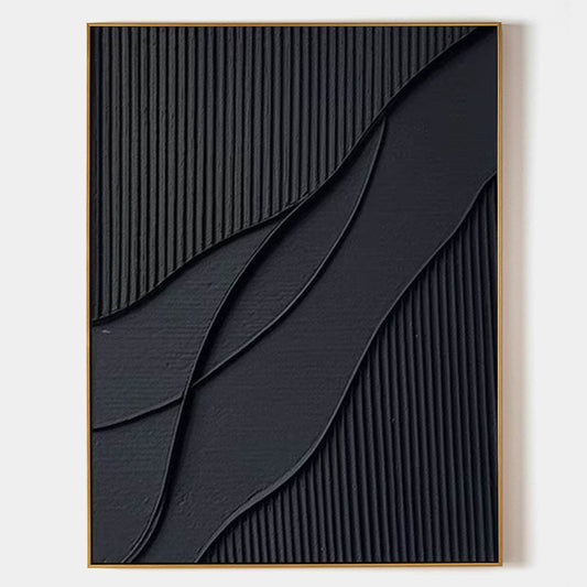 Elegant Minimalist Black Abstract Oil Painting for Modern Home Decor