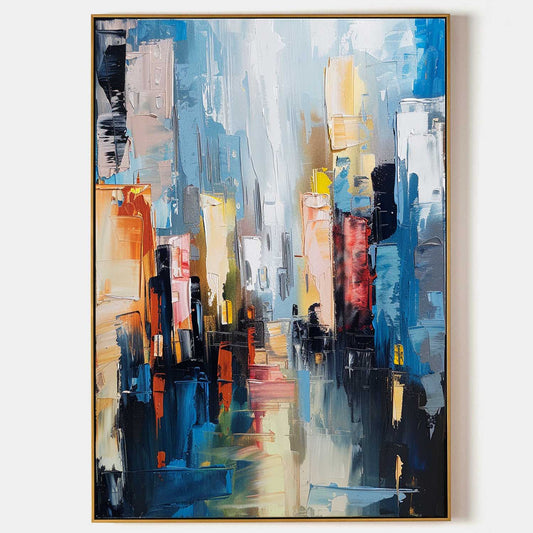 Vibrant Abstract Cityscape Oil Painting for Modern Home Decor