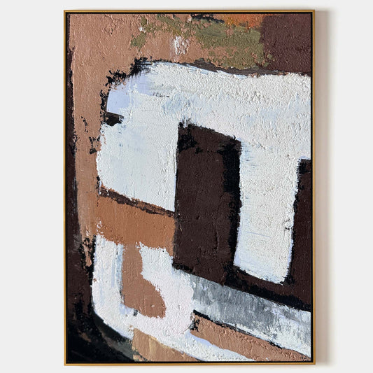 Contemporary Abstract Oil Painting with Bold Textures and Earthy Tones