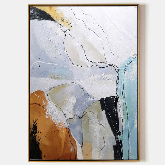 Contemporary Abstract Oil Painting with Geometric Shapes and Vibrant Colors