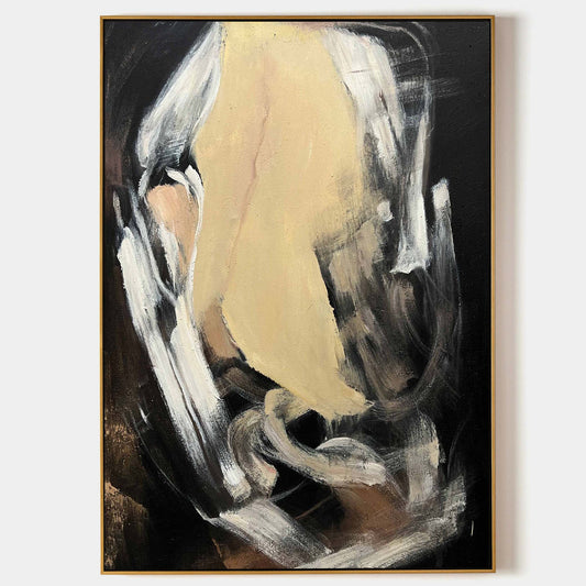 Contemporary Black and Gold Abstract Oil Painting for Modern Home Decor