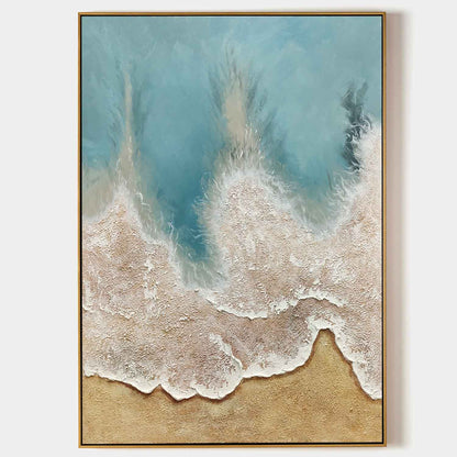 Coastal Serenity: Textured Ocean Waves Oil Painting for Home Decor