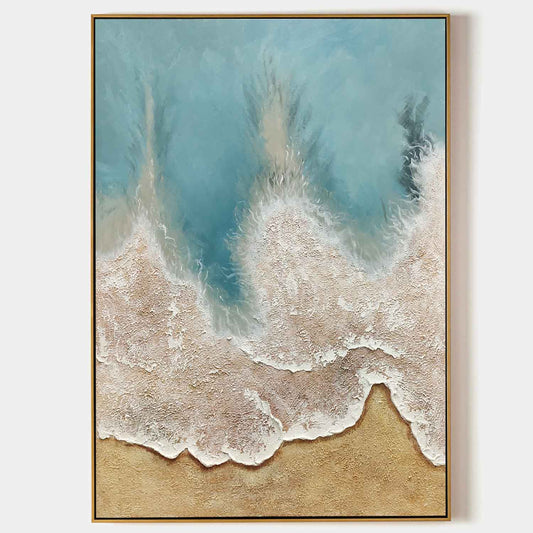 Coastal Serenity: Textured Ocean Waves Oil Painting for Home Decor
