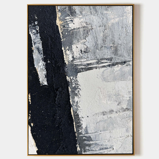 Contemporary Black and White Abstract Oil Painting for Modern Interiors