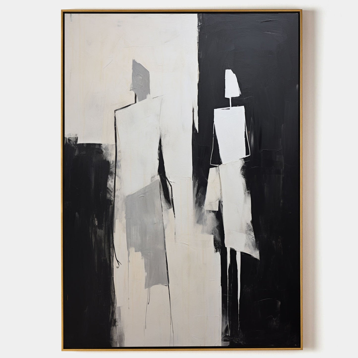 Abstract Black and White Oil Painting for Modern Home Decor