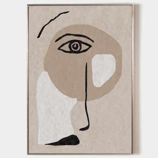 Contemporary Beige Abstract Face Art for Modern Home Decor