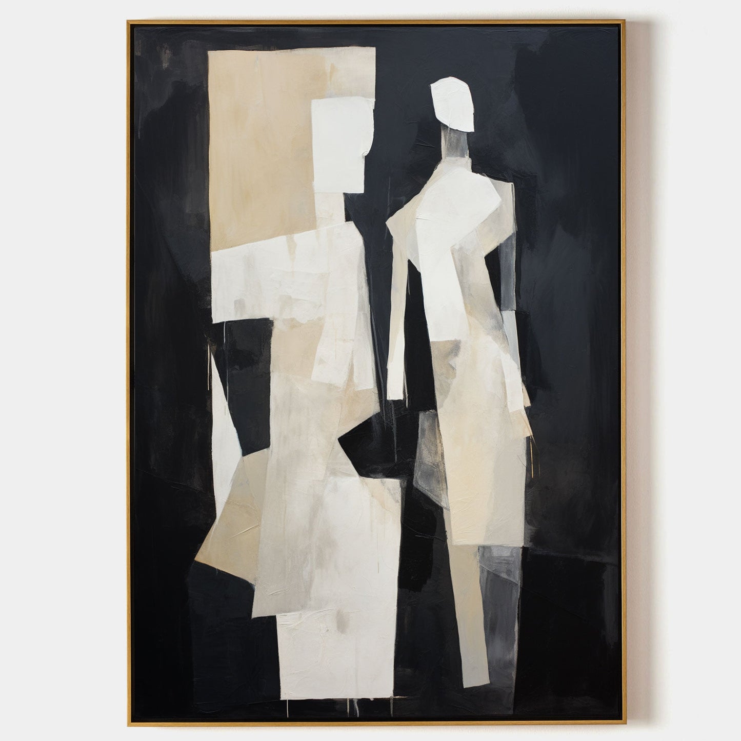 Abstract Minimalist Oil Painting of Human Figures in Neutral Tones