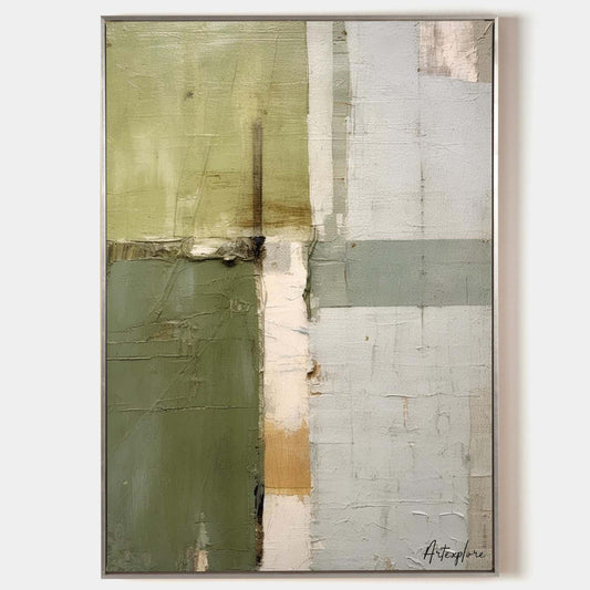 Contemporary Green Abstract Oil Painting for Modern Home Decor