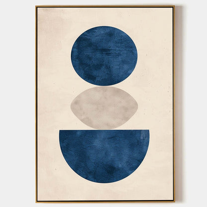 Contemporary Blue Geometric Abstract Oil Painting for Modern Home Decor