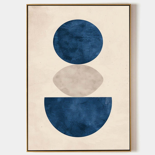 Contemporary Blue Geometric Abstract Oil Painting for Modern Home Decor
