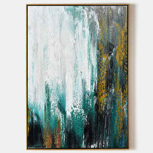 Vibrant Green and Gold Abstract Oil Painting for Contemporary Home Decor