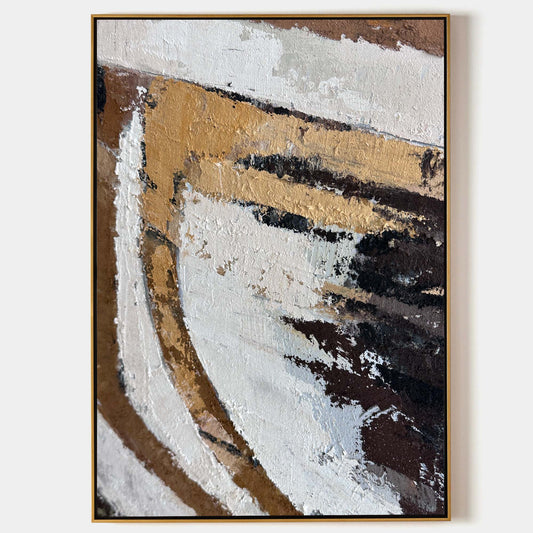 Contemporary Abstract Oil Painting with Earthy Tones and Dynamic Brushstrokes