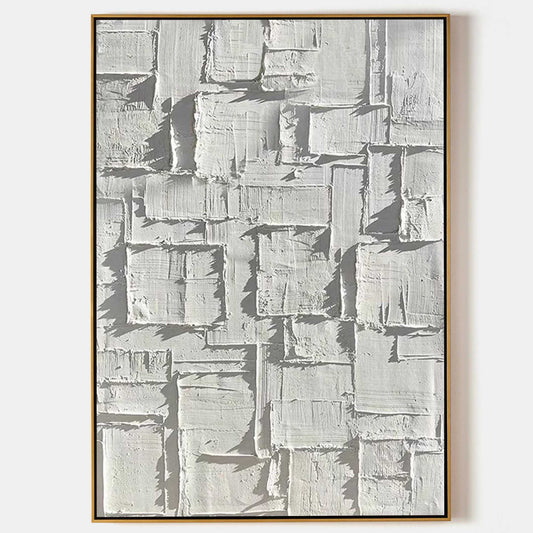 Textured White Plaster Abstract Oil Painting for Modern Home Decor