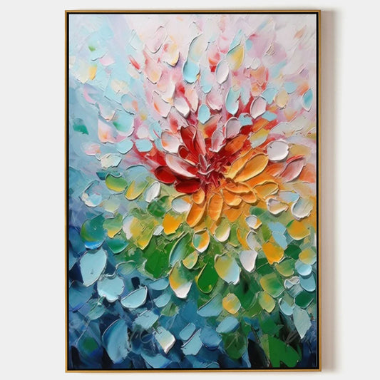 Vibrant Floral Oil Painting with Bold Colors and Textured Brushwork
